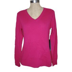 Tahari Sweater Womens Size S 2-Ply Cashmere Hot Pink Luxury NEW